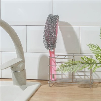 Губка для посуды Доляна, с ручкой, металлическая, 24×5×5 см, МИКС