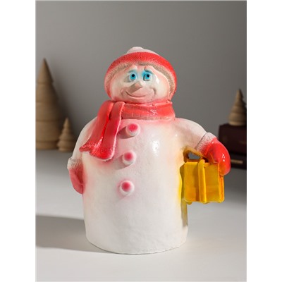 Копилка для денег «Снеговик новогодний с подарком», гипс, 19 см, красный