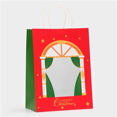 Пакет подарочный новогодний с окном «Театр» 26×35×16 см