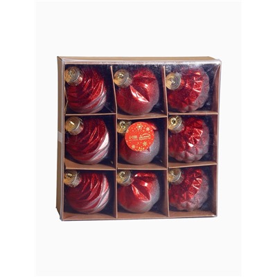 Набор ёлочных шаров «Таффи», 9 шт., d=8 см, красный