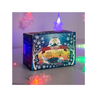 Гирлянда «Нить» 5 м с насадками «Снежинки», IP20, прозрачная нить, 20 LED, свечение мульти (RG/RB), мигание, 220 В