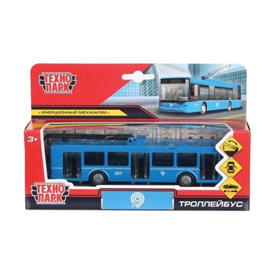 Машина металл "Метрополитен троллейбус" 16,5 см, двери, инерц., синий
