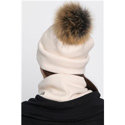 Комплект шапка с помпоном и снуд (молочный) ШПС19-23М