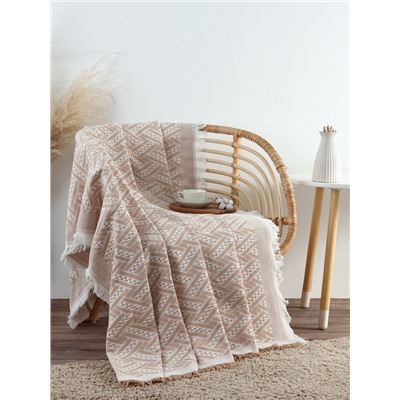 Плед с бахромой «Этель» Home, 130×180 см, бежевый, жаккард