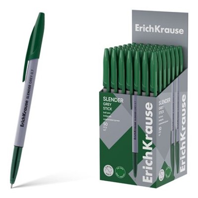 Ручка шариковая Slender Stick Grey, Super Glide Technology зеленая 0.7мм 63084 ErichKrause