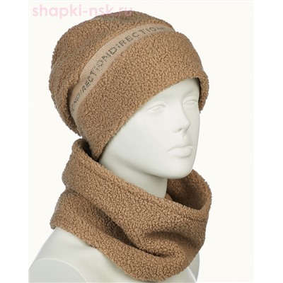 Тедди полоска Комплект женский флис (колпак+снуд) (56-58)