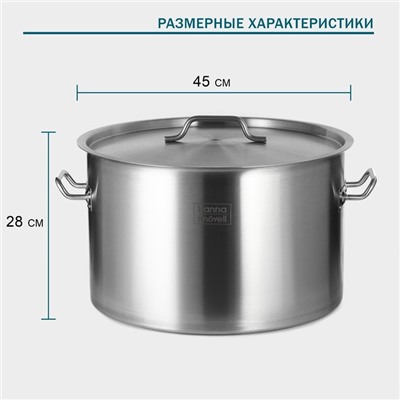 Кастрюля Hanna Knövell, 47 л, d=45 см, h=28 см, толщина 1 мм, дно ТРС, толщина дна 4.6 мм, 201 сталь, индукция