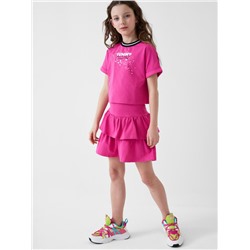 Комплект трикотажный для девочек: джемпер (футболка), юбка-шорты