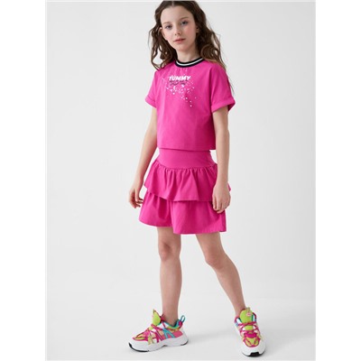 Комплект трикотажный для девочек: джемпер (футболка), юбка-шорты