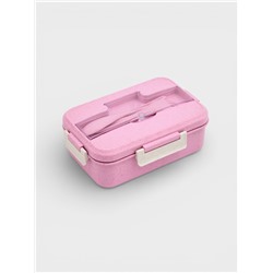 Ланч-бокс в школу TAKE IT EASY, 800 мл, 3 ячейки, с приборами, 12×7.6×20 см, пшеничная солома, розовый