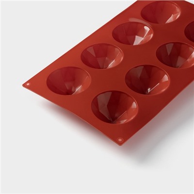 Форма для выпечки Доляна «Бриллиант», силикон, 8 ячеек, 29×17×2.2 см, d=5.8 см, коричневая