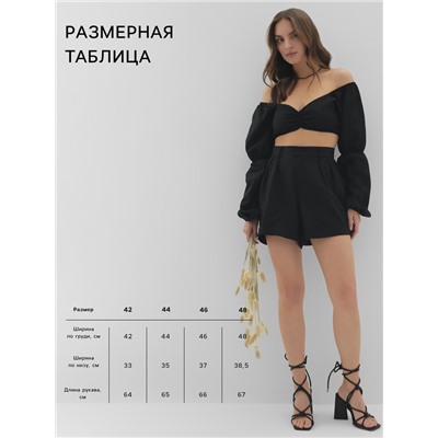 Кроп-топ с длинными рукавами MIST, черный, р-р XS