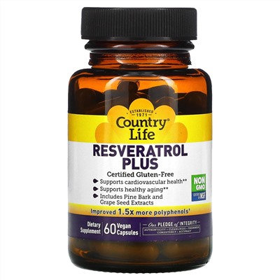 Country Life, Resveratrol Plus, 60 веганских капсул