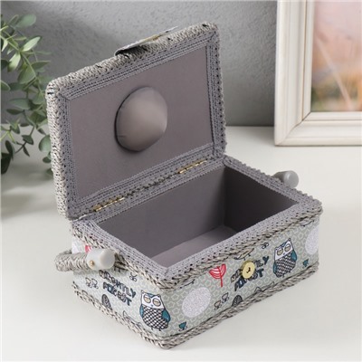 Шкатулка для рукоделия и шитья «Совы и перья», хранение ниток, иголок, мелочи, 18×12×9.5 см