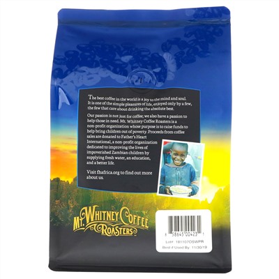 Mt. Whitney Coffee Roasters, органический кофе из Перу без кофеина, средней обжарки, зерновой, 340 г (12 унций)