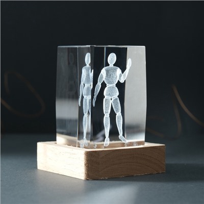 Фигурка светящаяся стекло «Прямоугольник. Шарнирный человек», подставка дерево, USB, 7×7×10