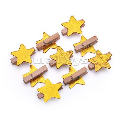 Набор новогодних украшений "Золотые звёзды-прищепки" (9шт х 4см)