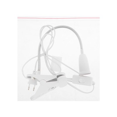 Патрон на гибкой ножке под лампу, E27, 30 см, с выключателем, 220 В, белый