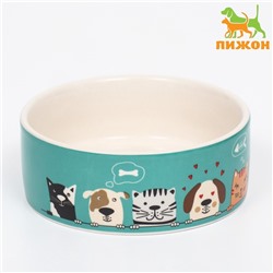 Миска керамическая «Кошки-собаки» 250 мл - 11.5×11.5×5 см, голубая/белая