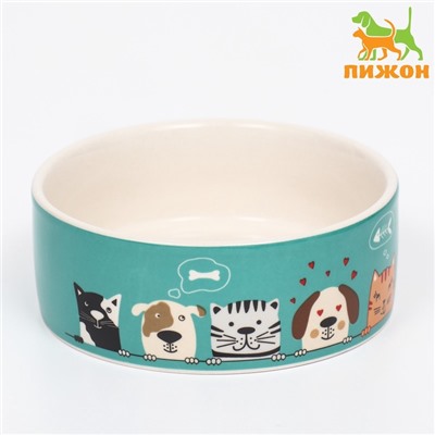 Миска керамическая «Кошки-собаки» 250 мл - 11.5×11.5×5 см, голубая/белая