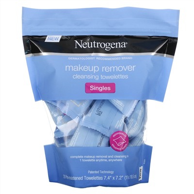 Neutrogena,  очищающие салфетки для снятия макияжа, одиночные, 20 влажных салфеток