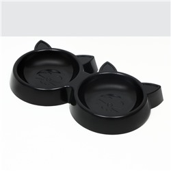 Миска двойная «Кошка» 27×14×3.5 см, с прорезиненными ножками, чёрная