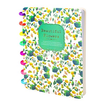 Записная книжка 100 л., клетка, "Прекрасные цветы" А5, цветные кольца, пластиковая обложка,