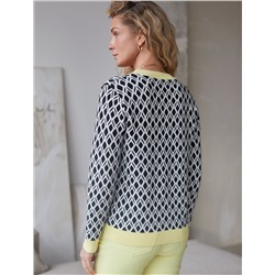 Кардиган с V-вырезом жаккардовой вязки с принтом ромб