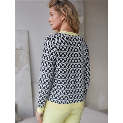 Кардиган с V-вырезом жаккардовой вязки с принтом ромб