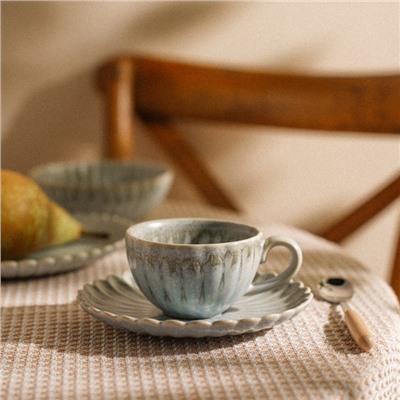 Кофейная пара фарфоровая SL Home «Эхо Крита», 2 предмета: чашка 180 мл, блюдце d=15.5 см, цвет голубой