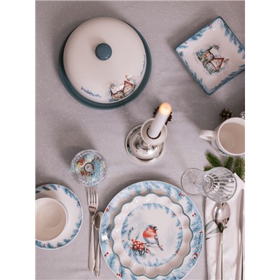 Тарелка сервировочная новогодняя Доляна «Зимний вечер», 15×15×3 см, доломит, белая