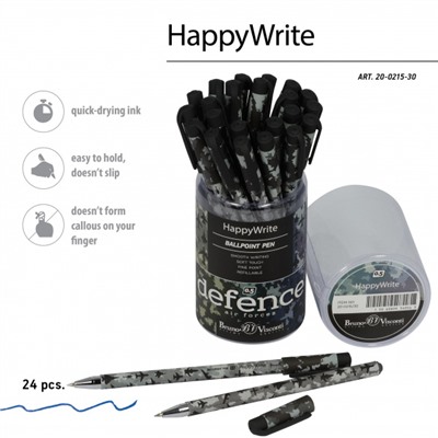 Ручка шариковая 0.5 мм "HappyWrite.Военный паттерн. Самолеты" синяя 20-0215/30 Bruno Visconti