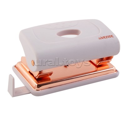 Дырокол "Esthetics" (12 листов) пластиковый с линейкой, в картонной коробке, цвет лавандово-пепельный, с металлической базой цвета розового золота