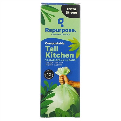 Repurpose, Extra Strong, 13 Gallon Tall Kitchen Bags, 12 Count
