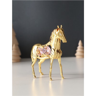 Фигурка металл «Лошадь» с 4 розовыми хрусталиками, 9×3×9 см