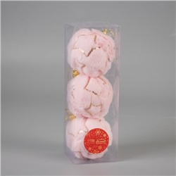 Ёлочные игрушки «Нежность», шары новогодние, d=8 см, набор 3 шт., звезда, розовый