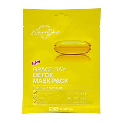 Тканевая маска для лица очищающая с экстрактами центеллы и чайного дерева Detox Mask Pack Grace Day, Корея, 27 мл Акция