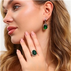 Комплект ювелирной бижутерии с крупным камнем серьги и кольцо 20 р, цвет: зеленый, Уценка, арт.08.3412 (213.921-20)