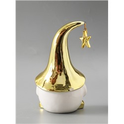 УЦЕНКА Сувенир керамика свет "Гном в золотом колпаке со звездой" белый 11,6х10,7х19,3 см