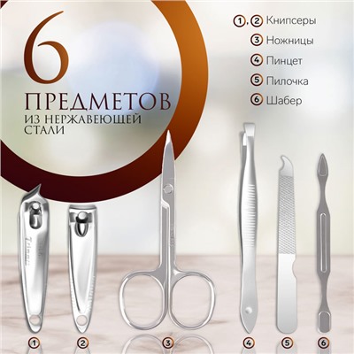 Набор маникюрный Metallic, 6 предметов, в футляре, МИКС