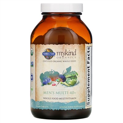 Garden of Life, MyKind Organics, мультивитамины из цельных продуктов для мужчин от 40 лет, 120 веганских таблеток