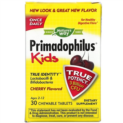 Nature's Way, Primadophilus, для детей, со вкусом вишни, 3 млрд КОЕ, 30 жевательных таблеток