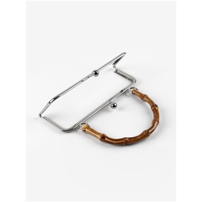 Фермуар пришивной, 21×9.5 см, с бамбуковой ручкой d=11×15.5 см, цвет коричневый, серебряный