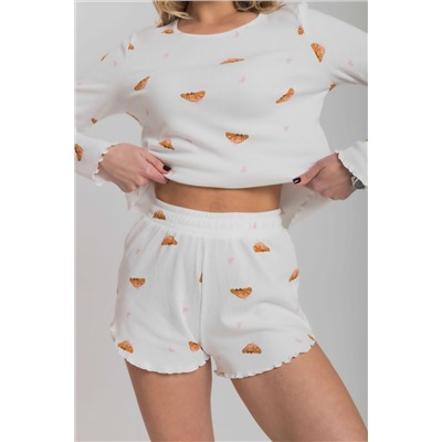 Пижама лонгслив и шорты из интерлока М325418мк