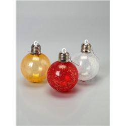 Набор ёлочных шаров «Ледяное сияние», 8 см, 1 LED, от батареек LR44×3, свечение тёплое белое