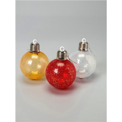 Набор ёлочных шаров «Ледяное сияние», 8 см, 1 LED, от батареек LR44×3, свечение тёплое белое