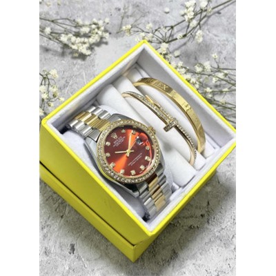 Подарочный набор для женщин часы, 2 браслета + коробка #22852980