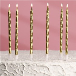 Свечи для торта 14см "С Днем рождения" золотистые с подставками (упаковка 6 шт.)