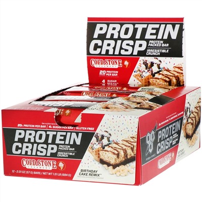 BSN, Protein Crisp, именинный торт, 12 батончиков, 57 г (2,01 унции) каждый