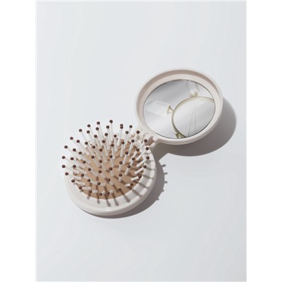 Расчёска массажная «Капибара», складная, с зеркалом, d=6.5 см, белая